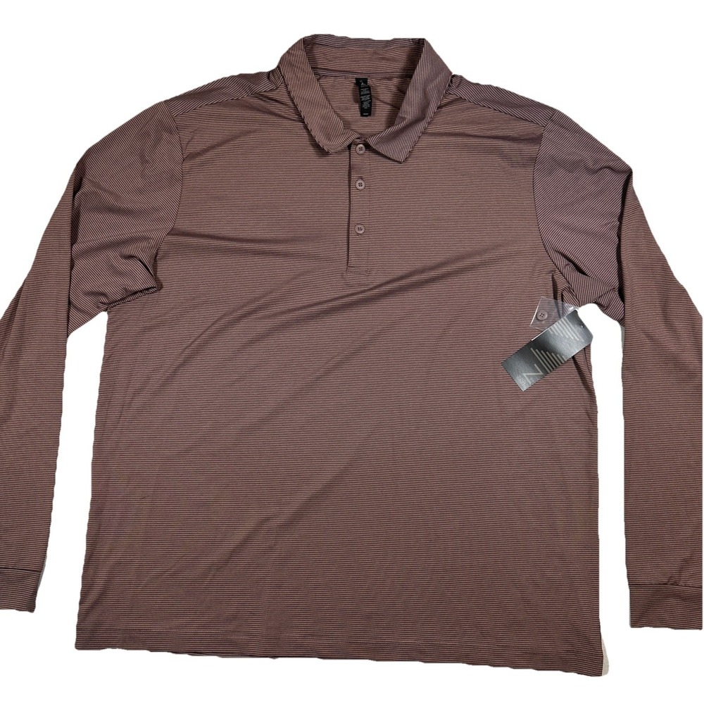 NWT Zella Performance Long Sleeve‎ Polo Purple Moon Men's XL Pinstripe